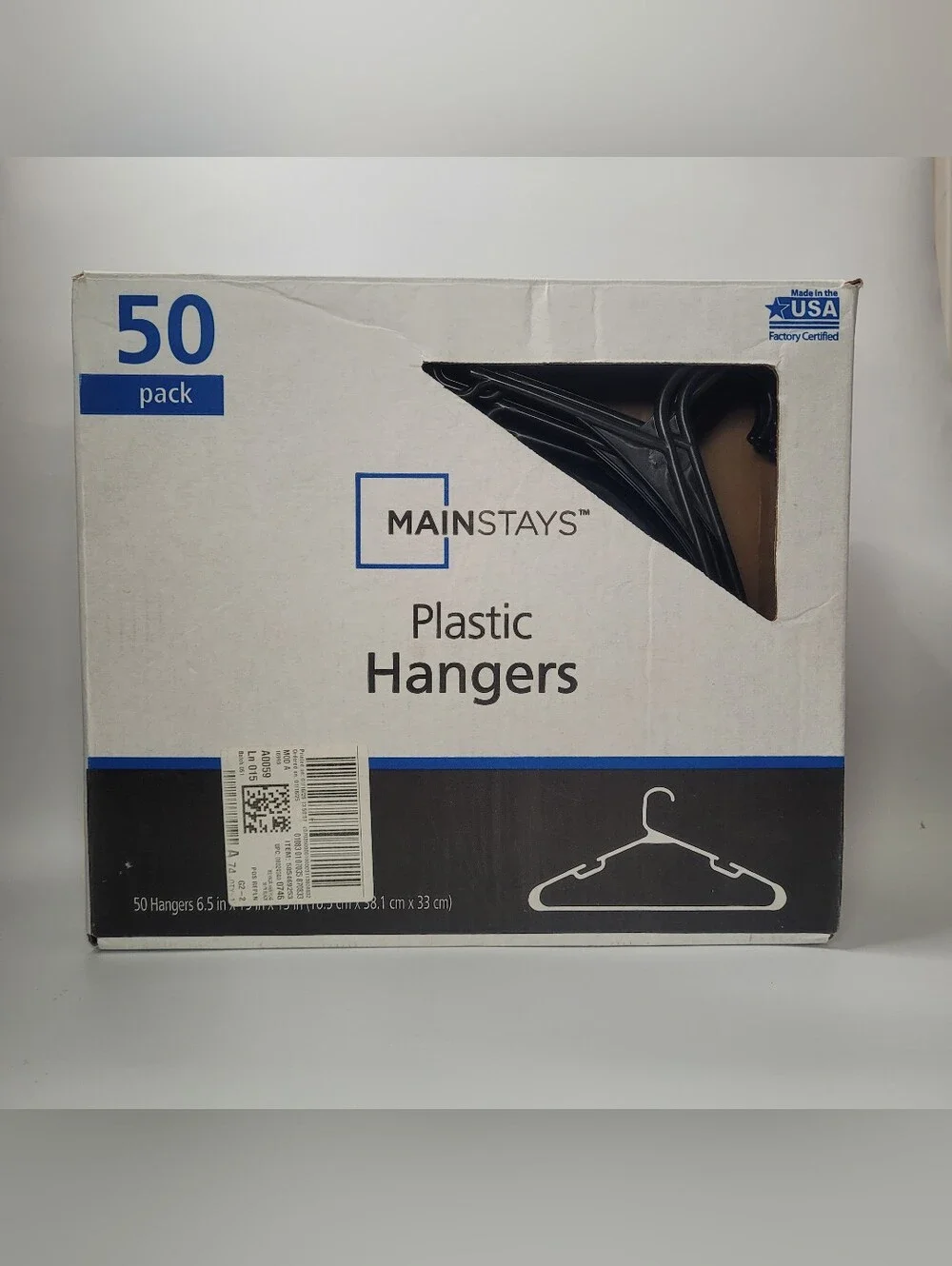 Mainstays Black Plastic Hangers 50 Pack